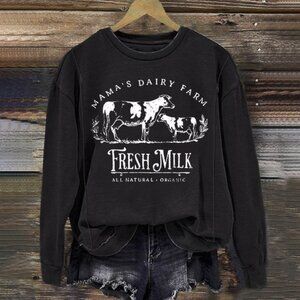 Black "Mama's Dairy Farm, Fresh Milk" Nursing Top Sweatshirt with Hidden Zipper